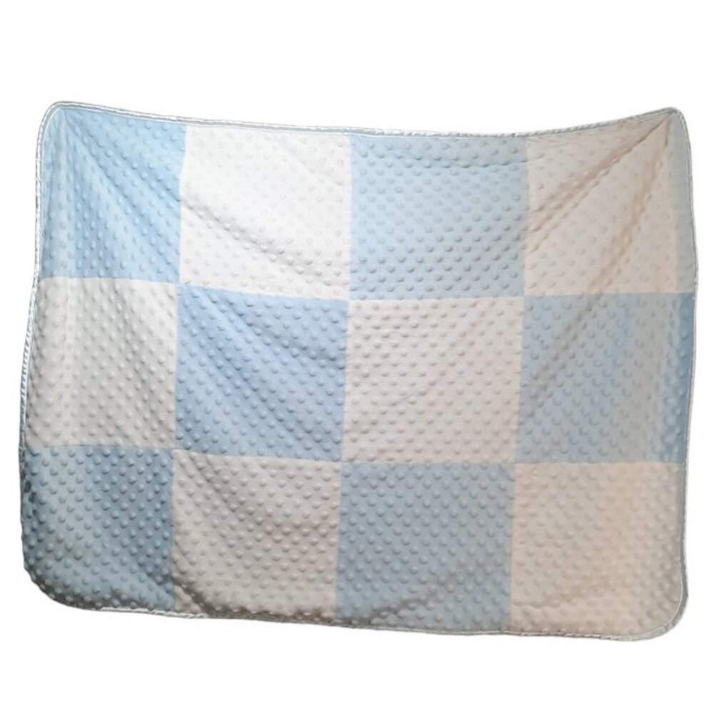 Spasilk Minky Dots Blue White Patchwork Squares Lovey Baby Blanket 28" X 37"